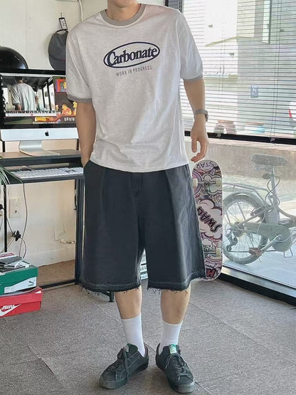 拼色復古短袖上衣 韓國男裝