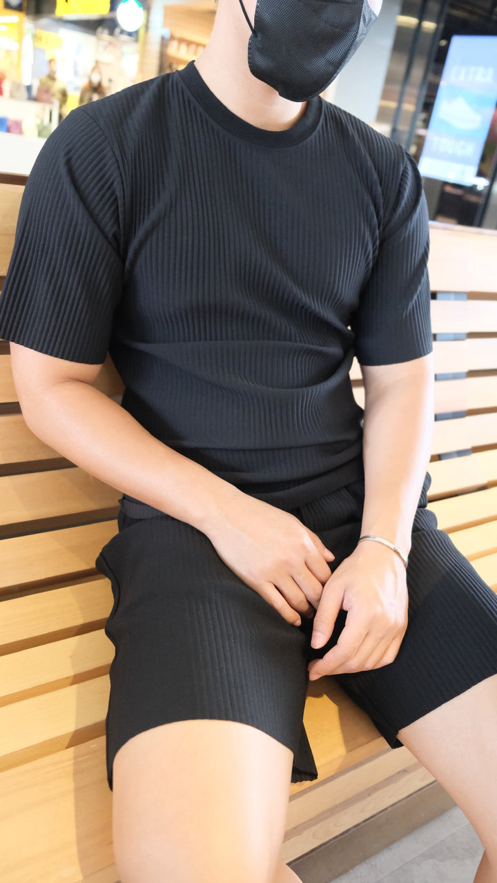 韓國男裝-黑色短袖套裝短褲 Black Set Bottom