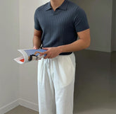 基本款韓系間紋上衣Daily Short Sleeves Top－ 韓國男裝