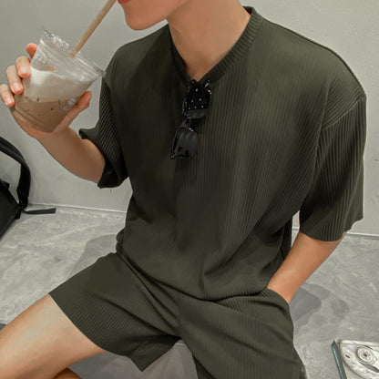 綠色短袖套裝上衣