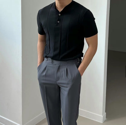 韓系間紋上衣Basic Button Top- 韓國男裝