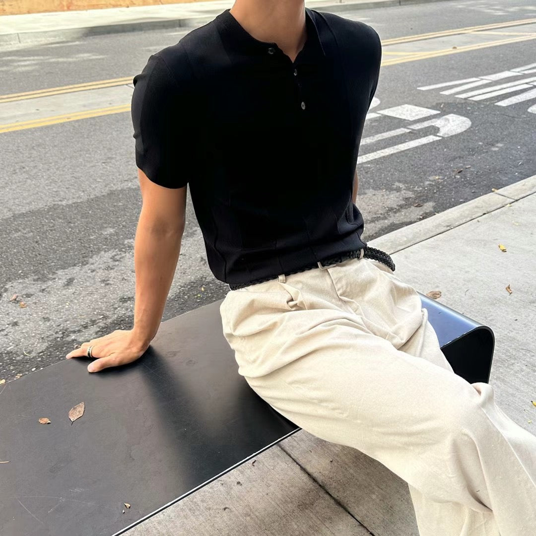 韓系間紋上衣Basic Button Top- 韓國男裝