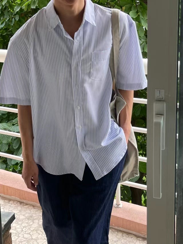 間條短袖襯衫