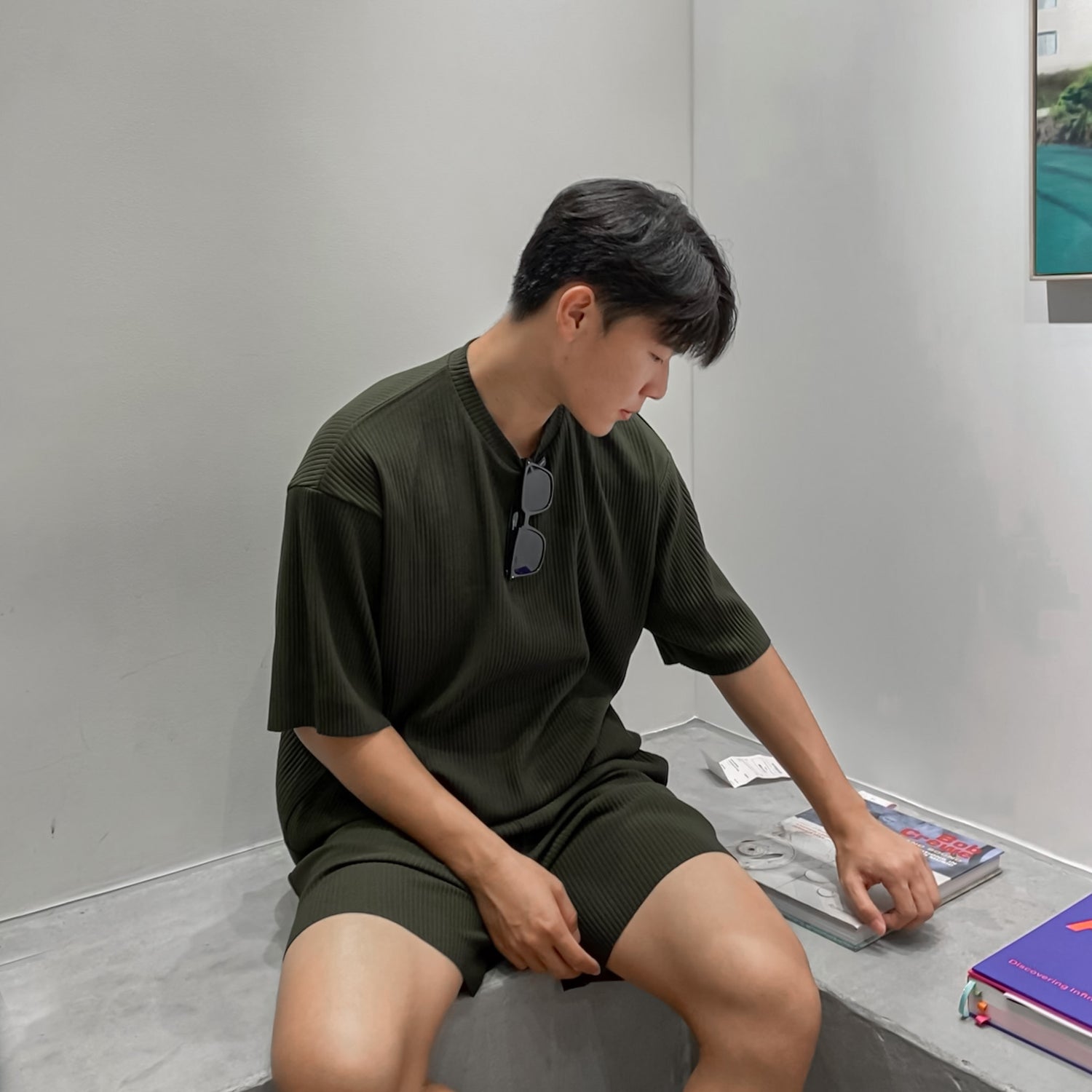 綠色短袖套裝短褲