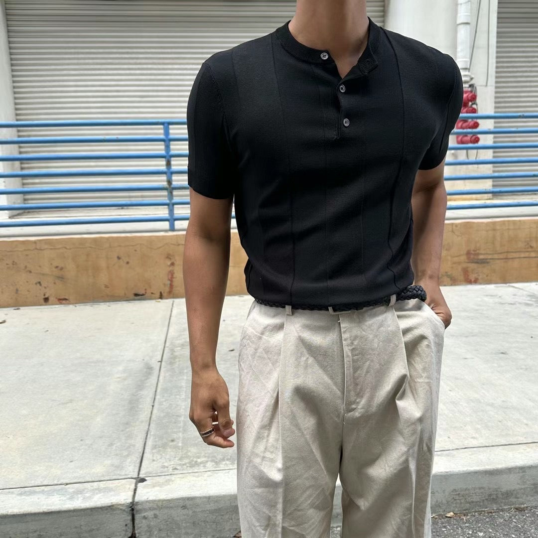 韓系間紋上衣Basic Button Top- 韓國男裝