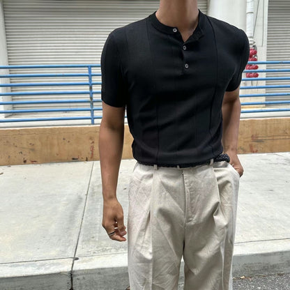 韓系間紋上衣Basic Button Top- 韓國男裝