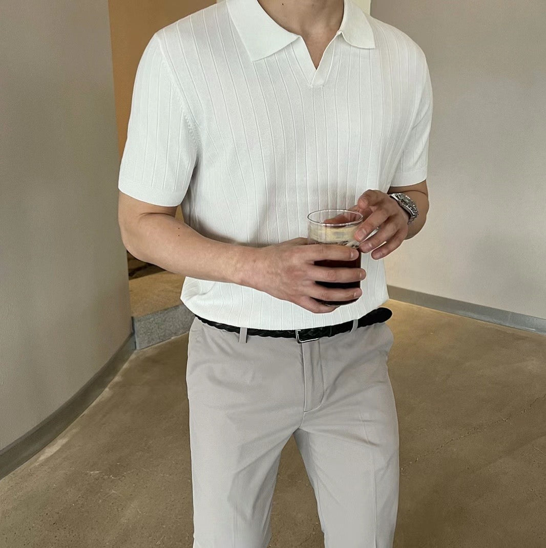 基本款韓系間紋上衣Daily Short Sleeves Top－ 韓國男裝