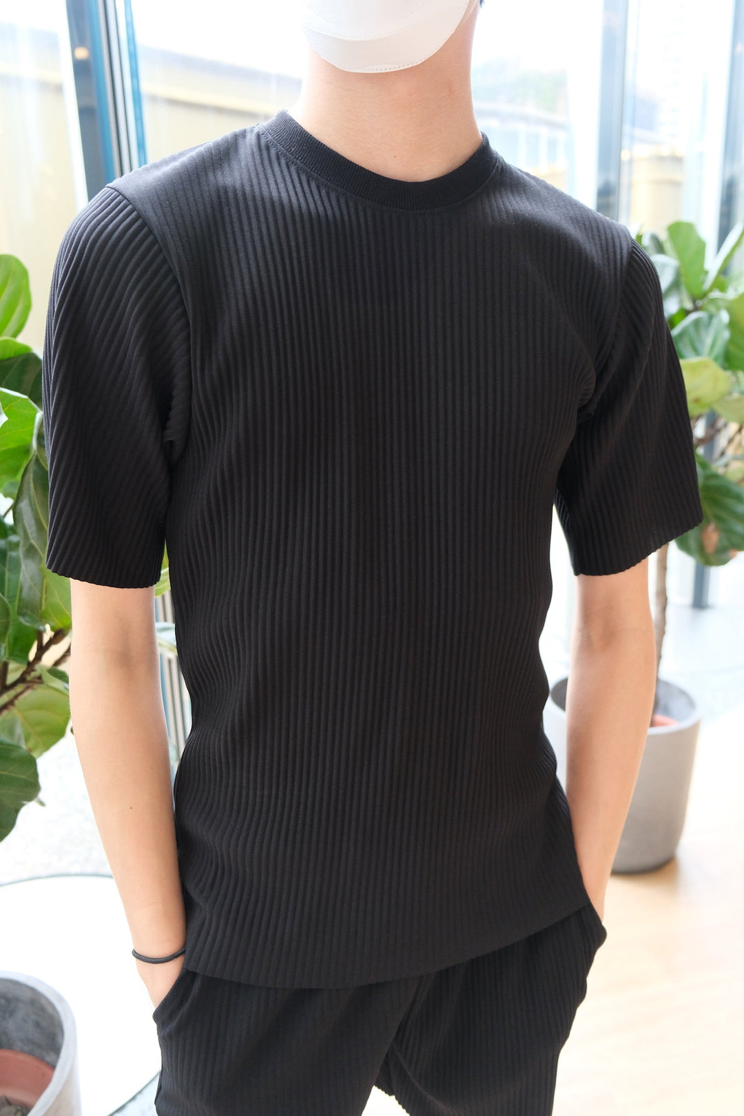 韓國男裝-黑色短袖套裝短褲 Black Set Bottom