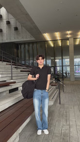 黑色彈性Polo上衣 韓國男裝