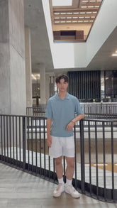 Polo短袖上衣 - 淺藍色