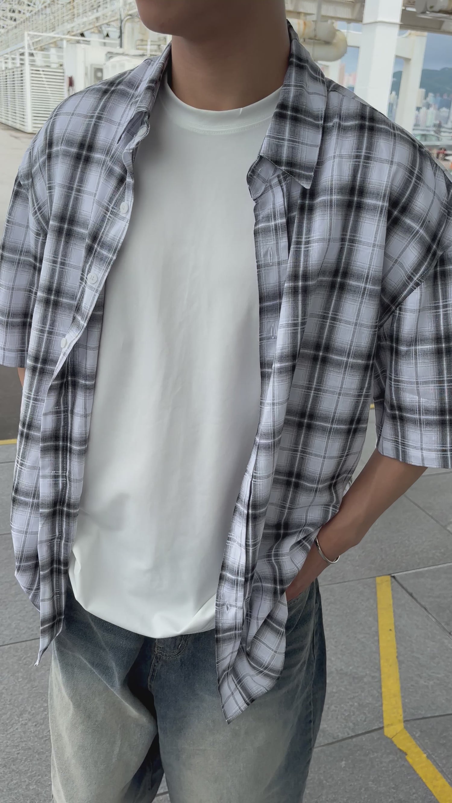 黑白格仔短袖襯衫