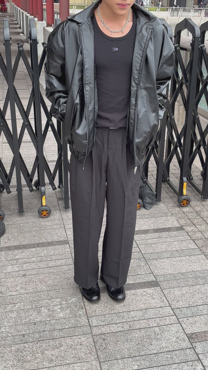 黑色基本皮褸 韓國男裝