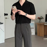 藍色短袖襯衫Blue Short Sleeves Shirt－韓國男裝