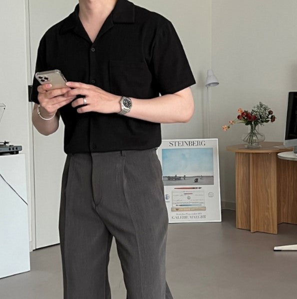 藍色短袖襯衫Blue Short Sleeves Shirt－韓國男裝