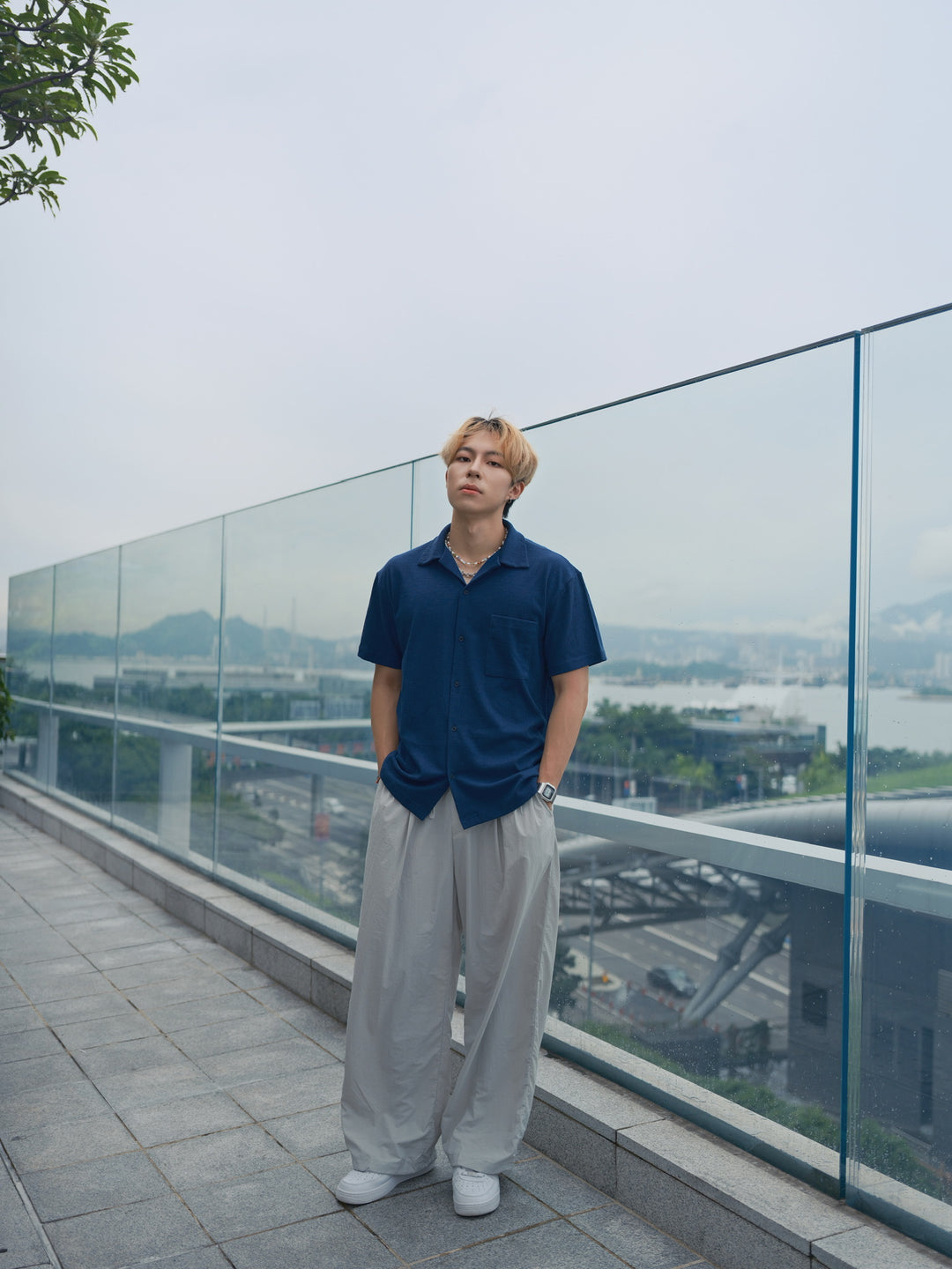 藍色短袖襯衫Blue Short Sleeves Shirt－韓國男裝