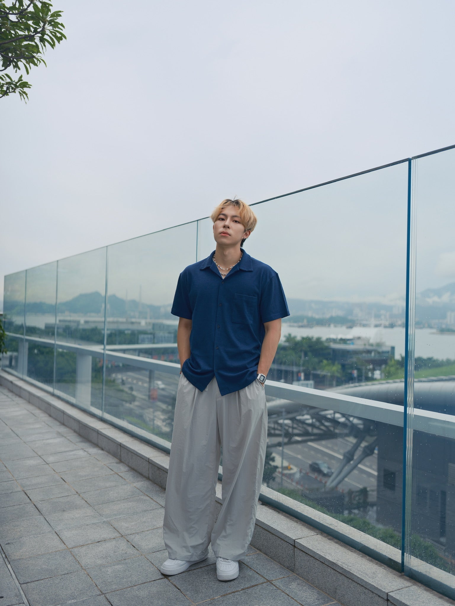 藍色短袖襯衫Blue Short Sleeves Shirt－韓國男裝