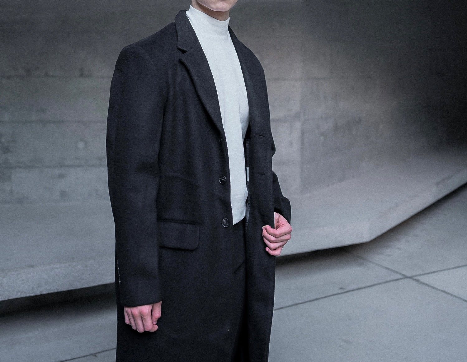 黑色羊毛大褸Black Wool Coat－韓國男裝