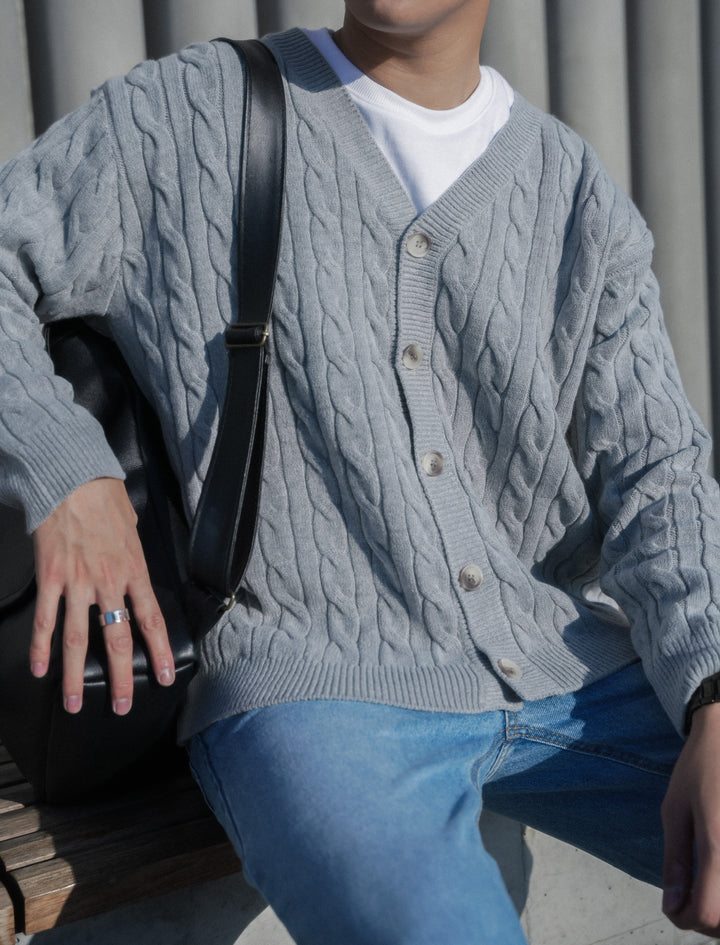 針織麻花外套Cable Knit Cardigan-韓國男裝外套