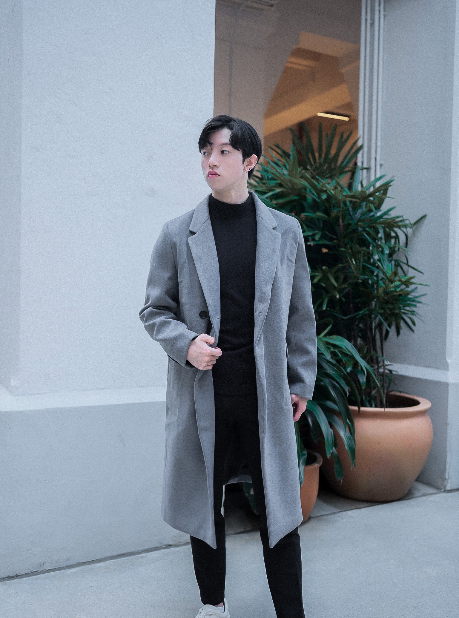 灰色羊毛大褸Grey Wool Coat－韓國男裝