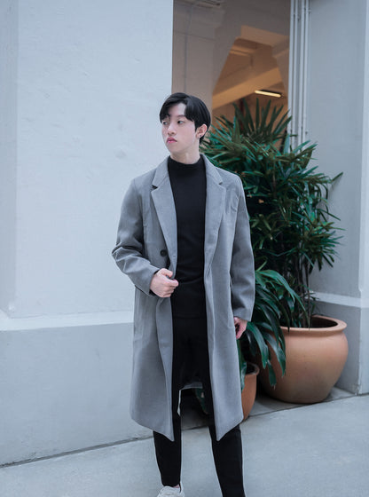 灰色羊毛大褸Grey Wool Coat－韓國男裝