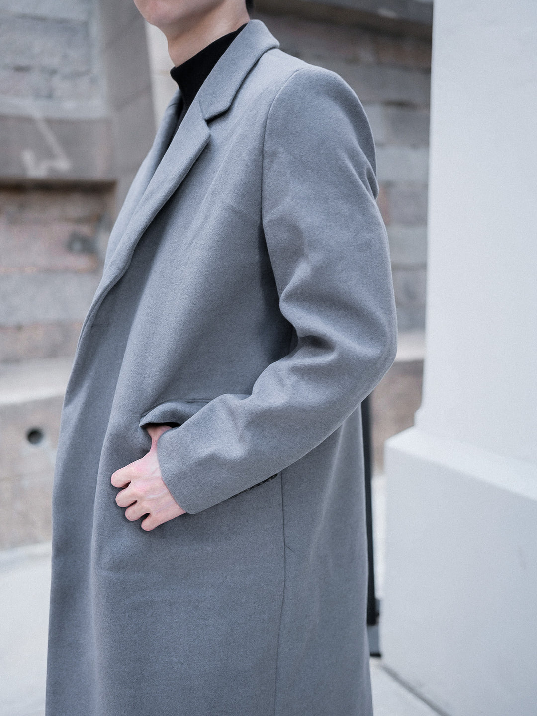 灰色羊毛大褸Grey Wool Coat－韓國男裝
