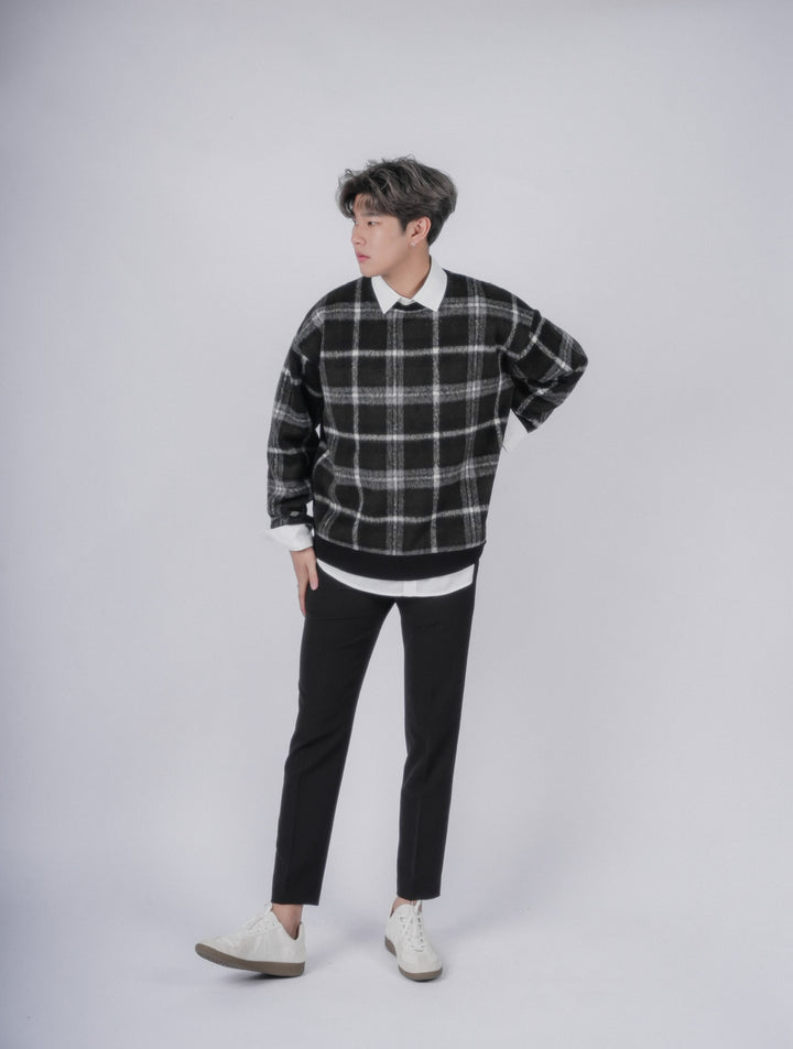 黑絨格仔上衣Checked Top In Black－韓國男裝