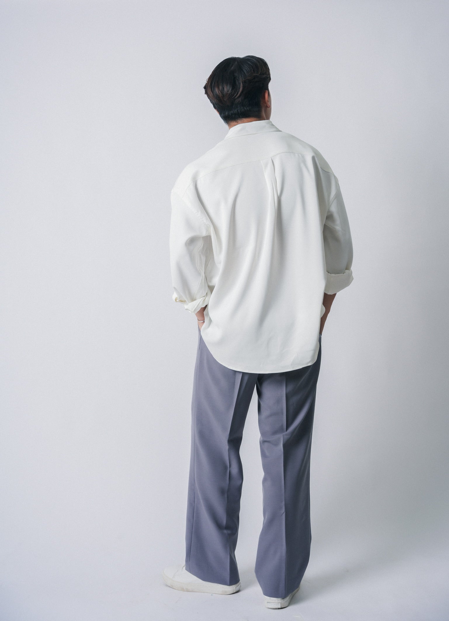 垂墜感滑身白色襯衫Basic White Shirt－韓國男裝