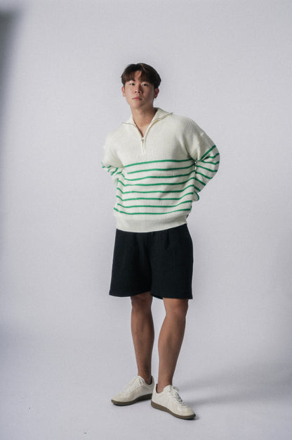 間條拉鍊領口毛衣－韓國男裝