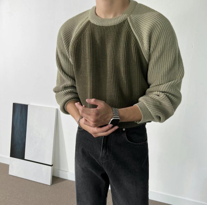 混色針織上衣Raglan Knitted Jumper-韓國男裝