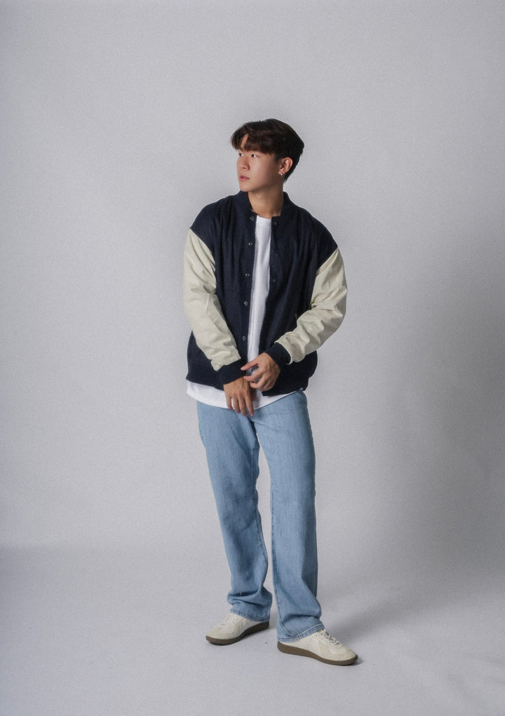 軍藍棒球褸Navy Varsity Jacket－韓國男裝