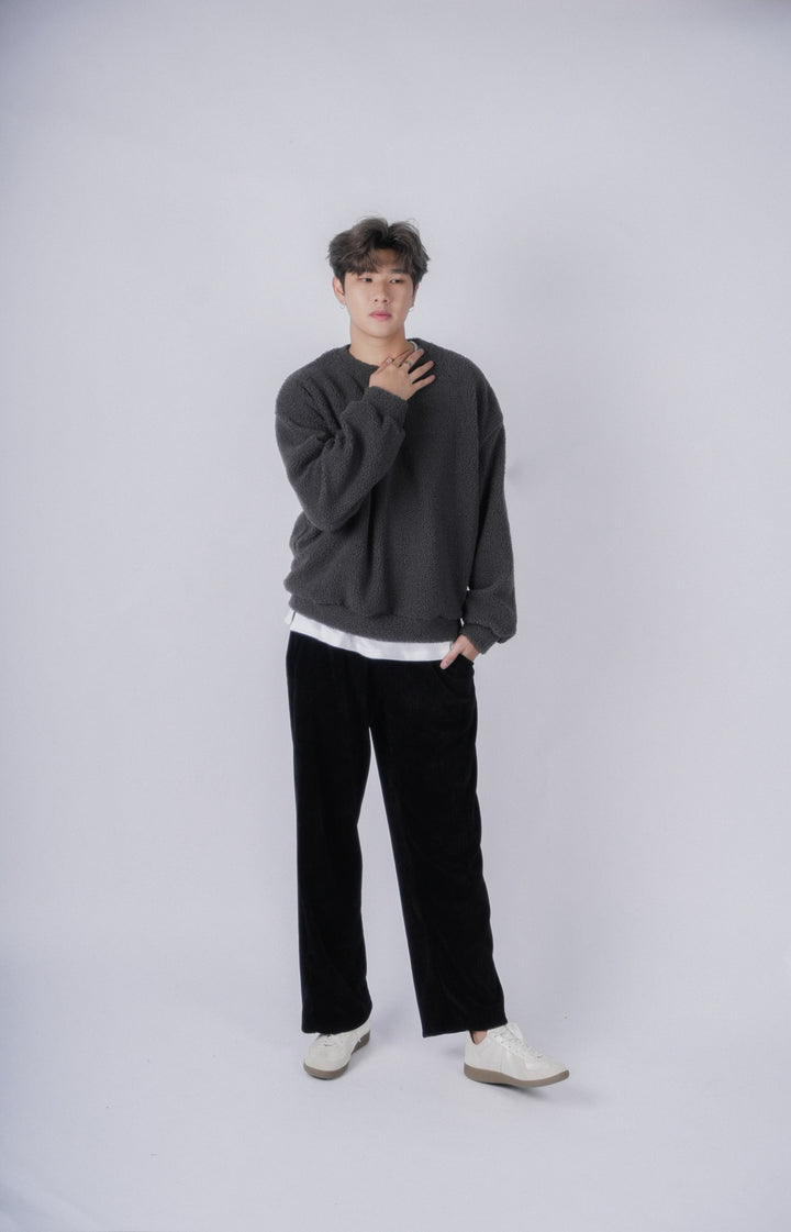 碳灰毛毛上衣Fluffy Charcoal Top－韓國男裝`