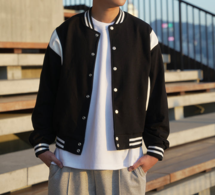 Black Varsity Jacket-韓國男裝