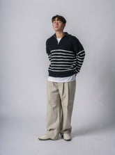 間條拉鍊領口毛衣－韓國男裝