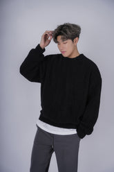 黑色毛毛上衣Fluffy Black Top-韓國男裝