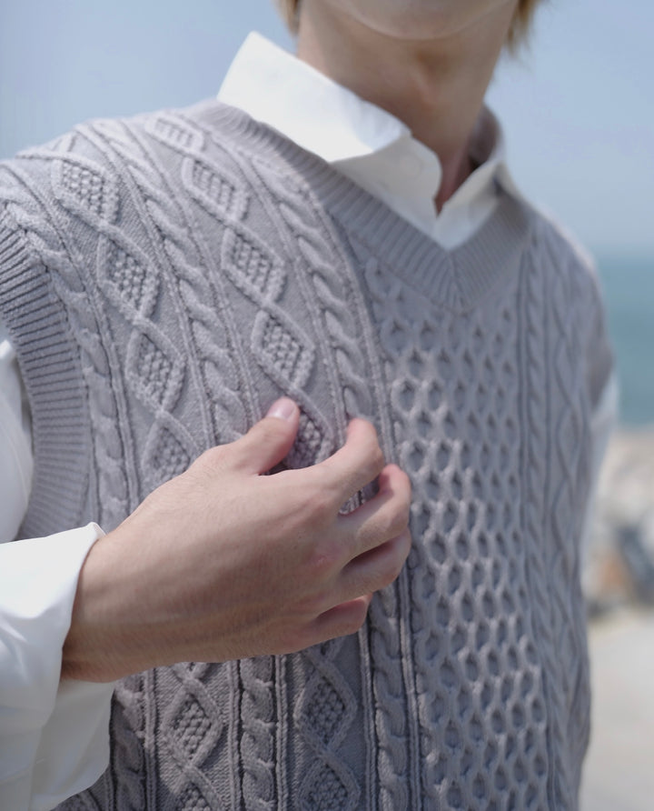 壓紋針織冷背心Cable Knit Vest－韓國男裝