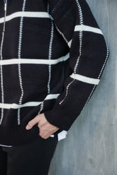 黑色格紋拉鍊上衣Check Zip Jumper in Black－韓國男裝