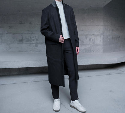 黑色羊毛大褸Black Wool Coat－韓國男裝