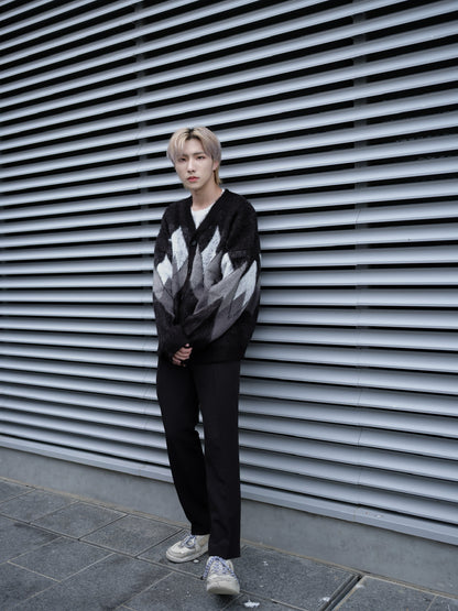 Knitted Argyle Cardigan