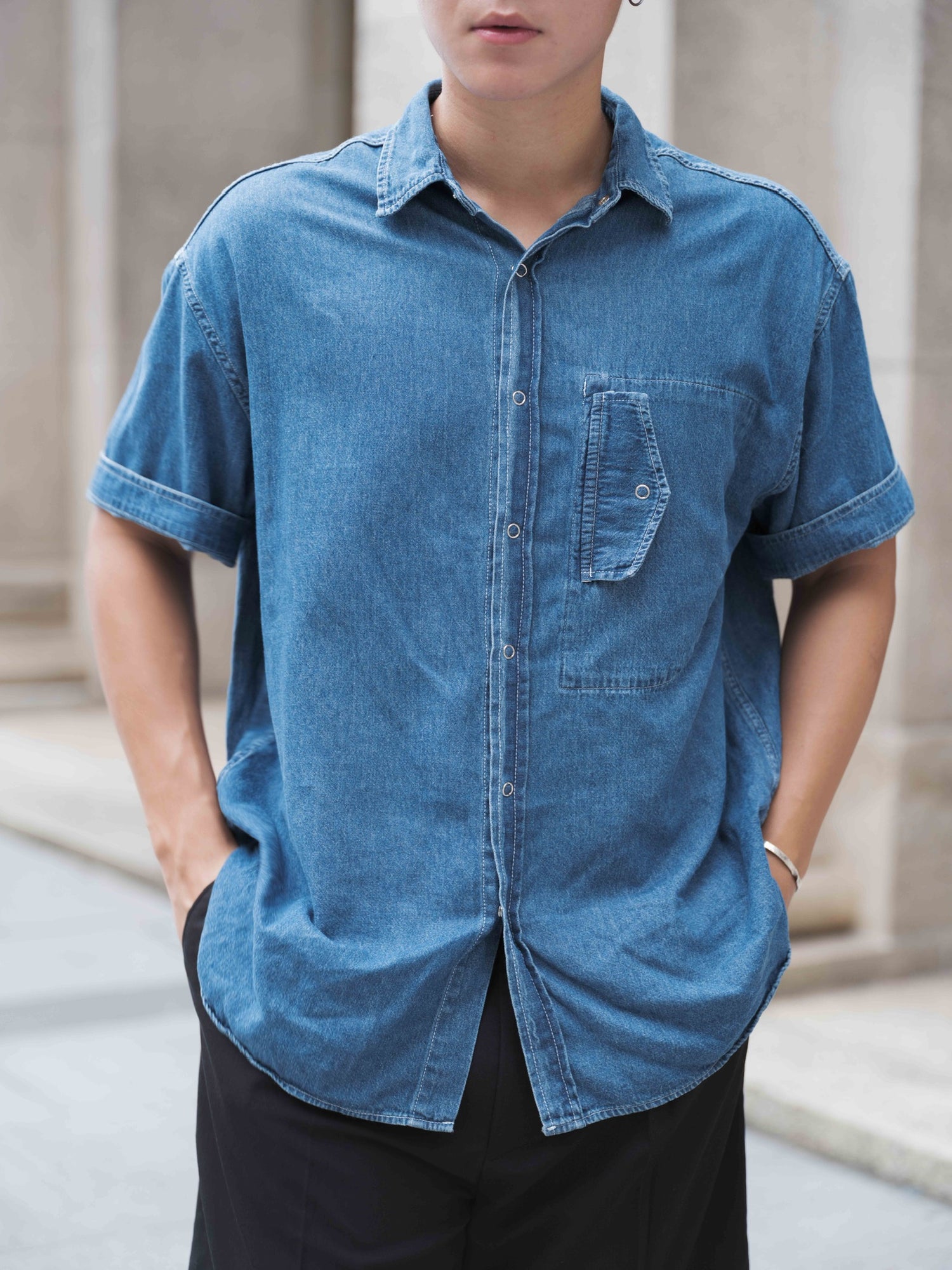 韓國男裝-牛仔布襯衫Denim Top