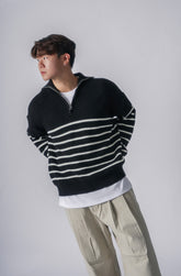 間條拉鍊領口毛衣－韓國男裝