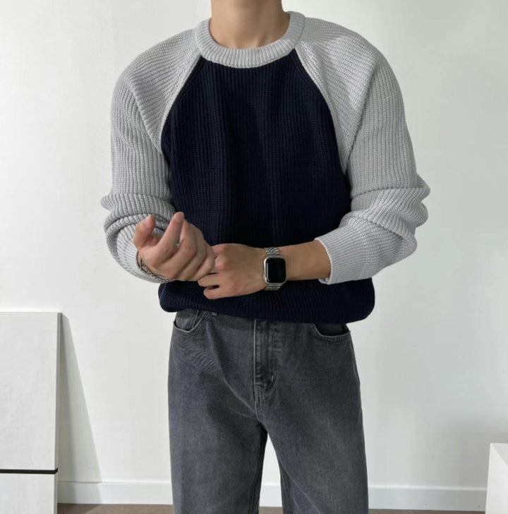 混色針織上衣Raglan Knitted Jumper-韓國男裝