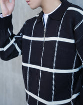 黑色格紋拉鍊上衣Check Zip Jumper in Black－韓國男裝