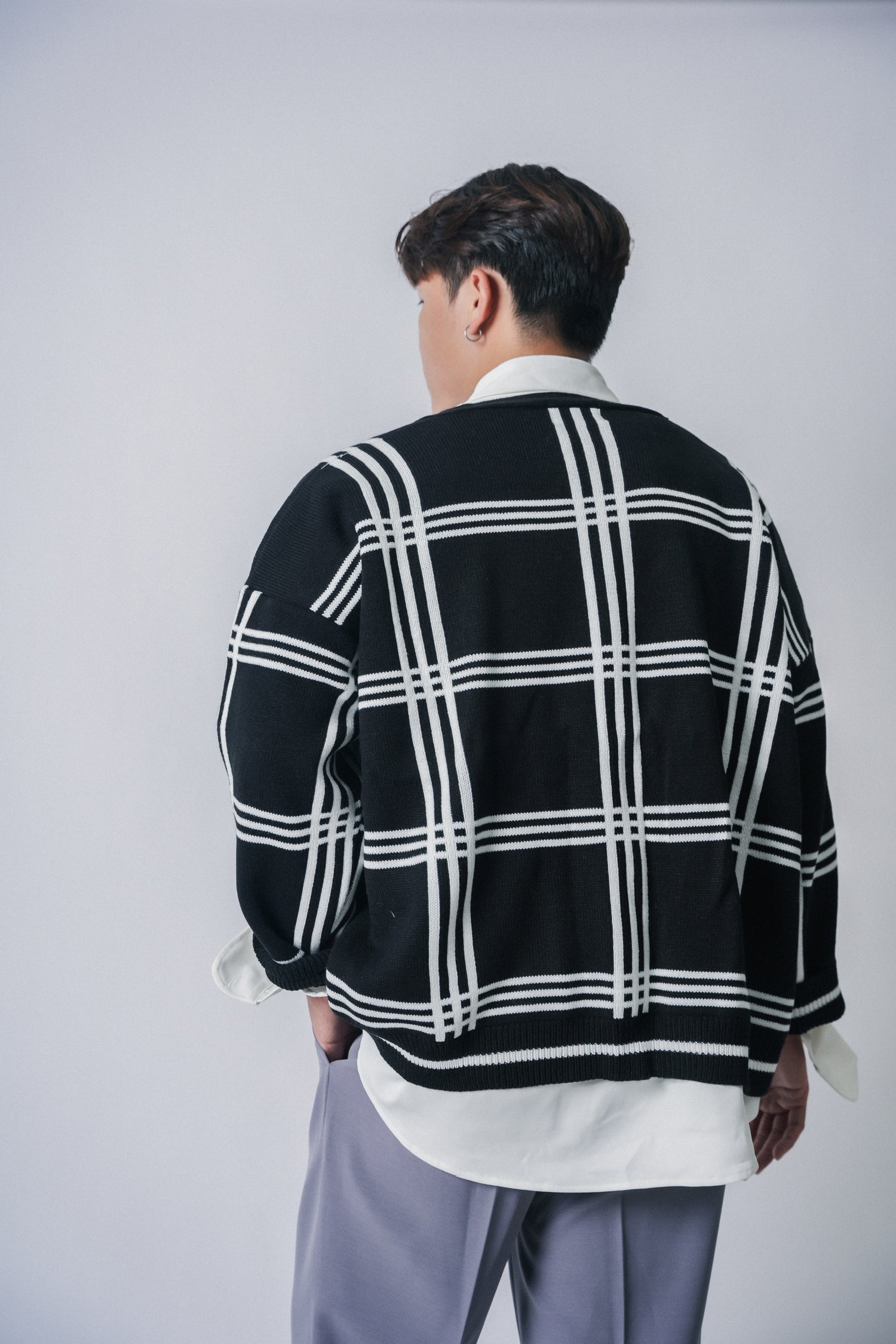 黑色橫格紋外套Checked Cardigan in Black- 韓國男裝