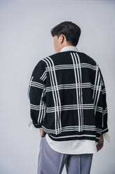 黑色橫格紋外套Checked Cardigan in Black- 韓國男裝