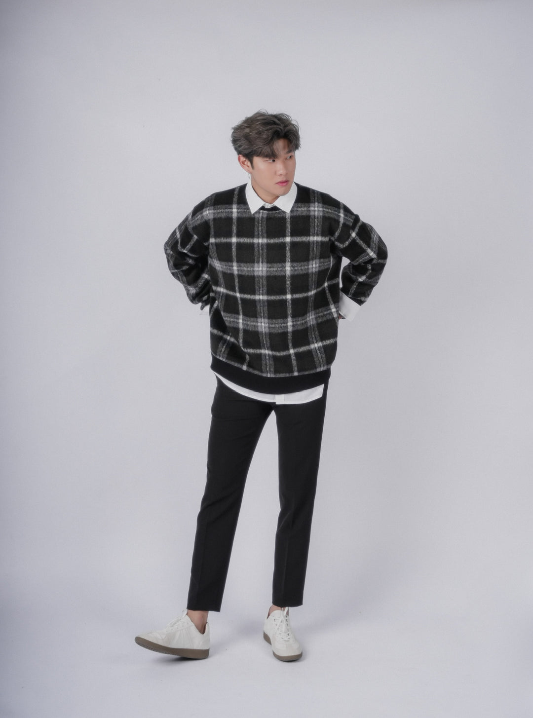 黑絨格仔上衣Checked Top In Black－韓國男裝