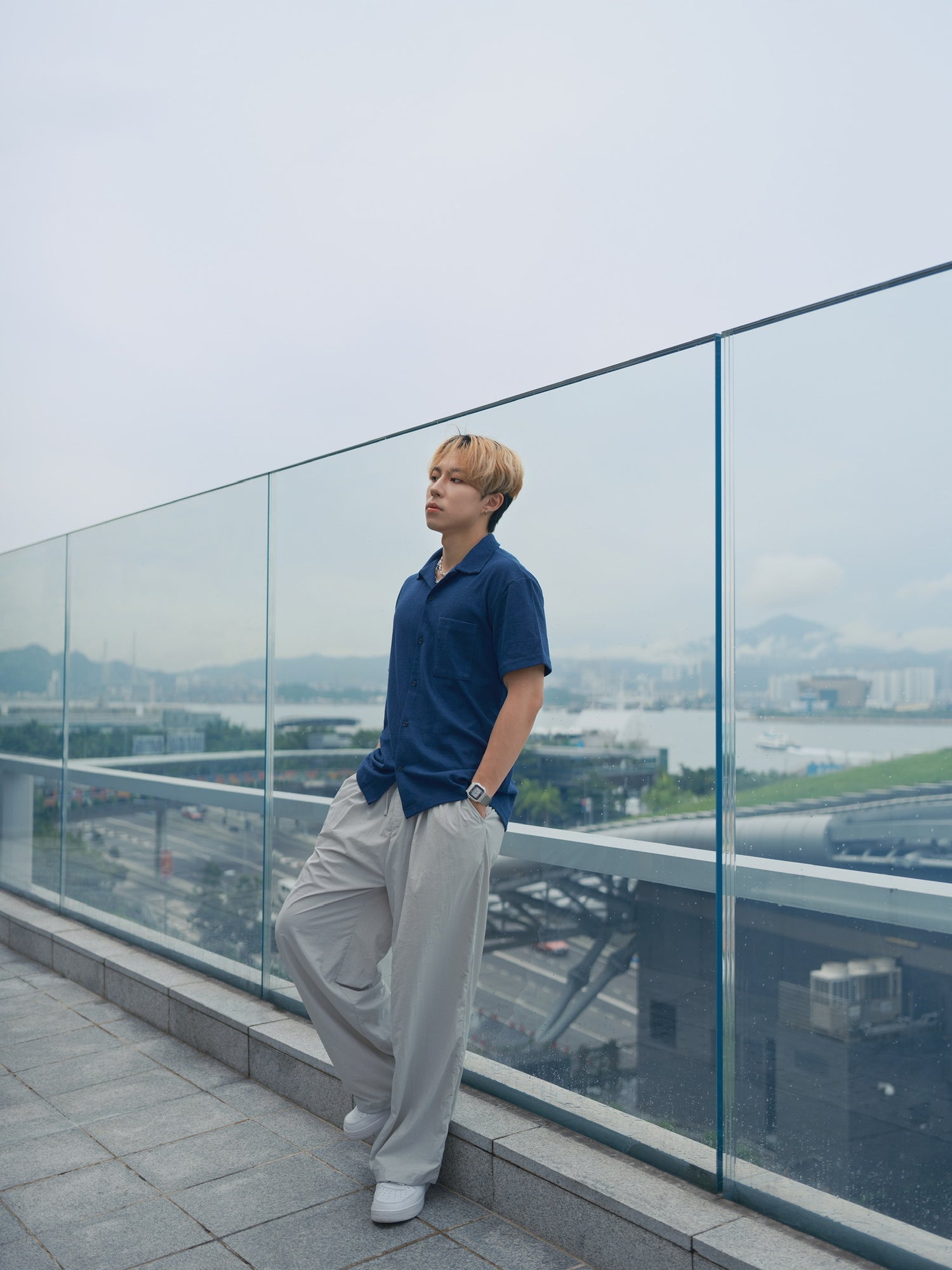 藍色短袖襯衫Blue Short Sleeves Shirt－韓國男裝