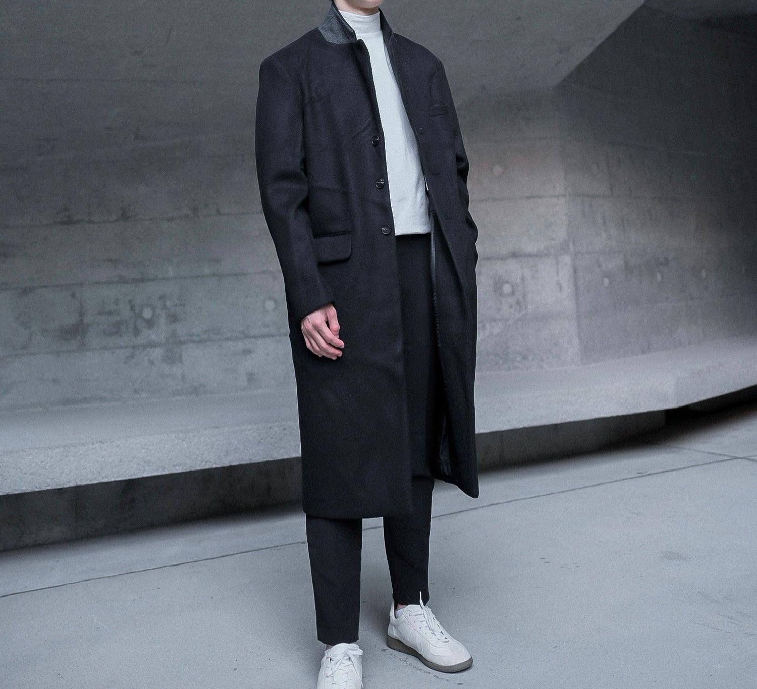 黑色羊毛大褸Black Wool Coat－韓國男裝