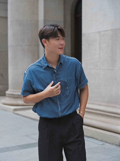 韓國男裝-牛仔布襯衫Denim Top