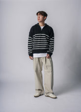 間條拉鍊領口毛衣－韓國男裝