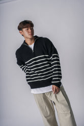 間條拉鍊領口毛衣－韓國男裝